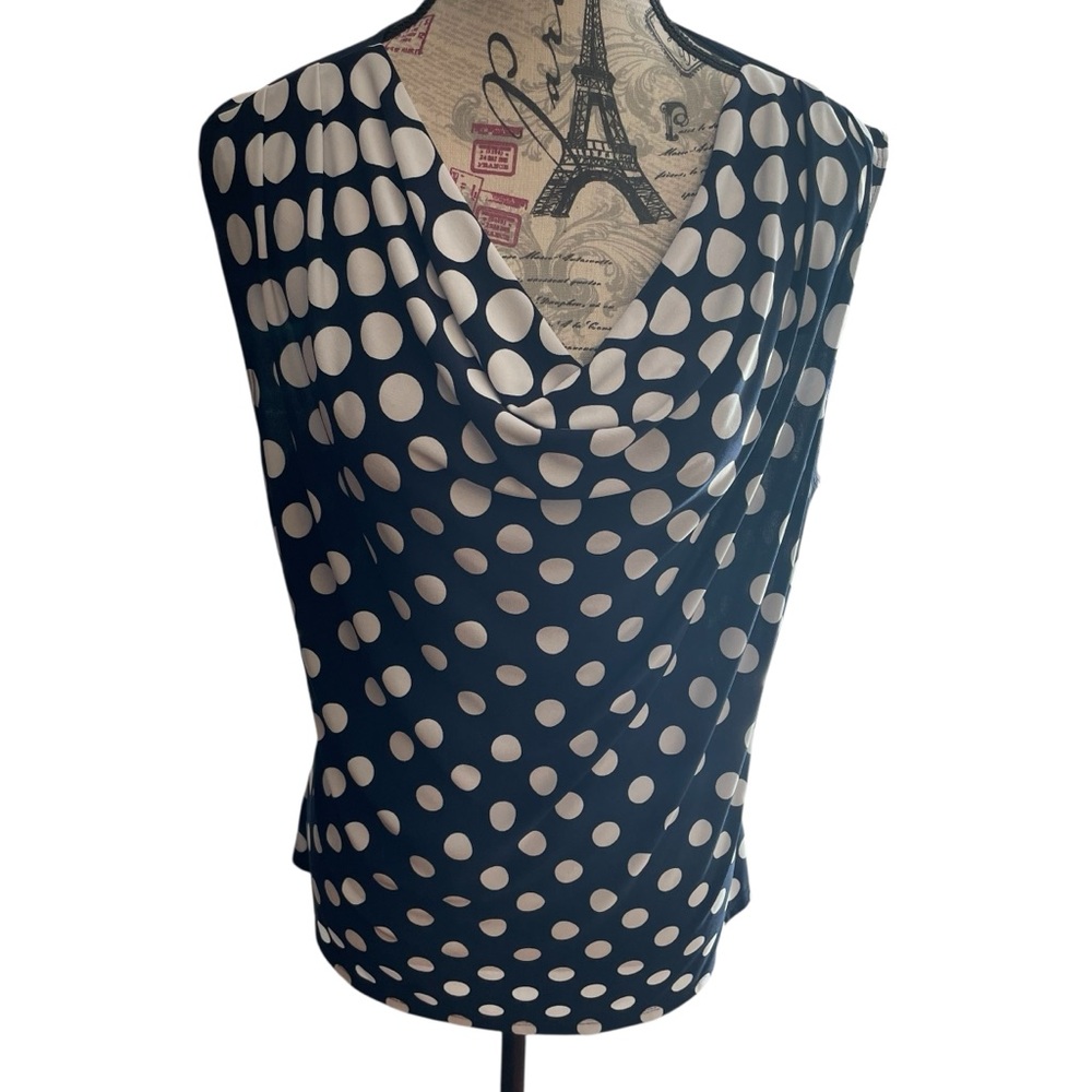 Dressbarn Navy and White Polka Dot Blouse